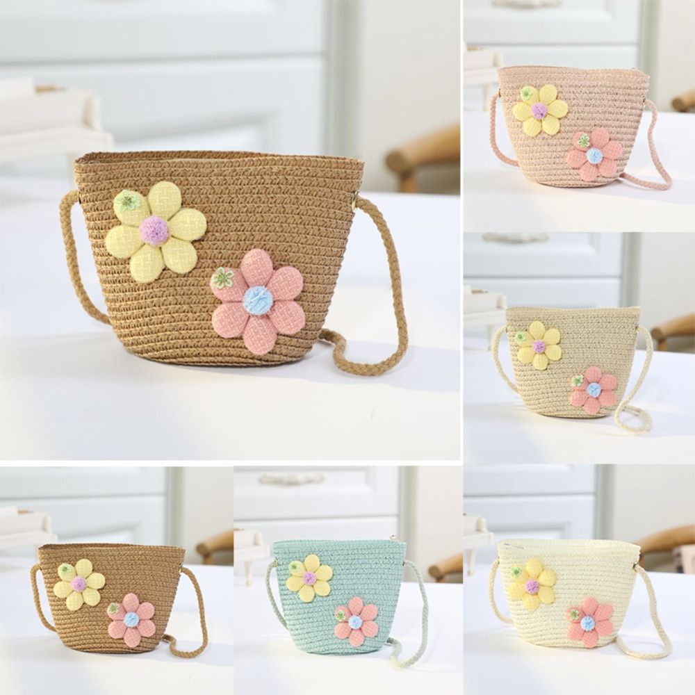 Woven Straw Bag - Handmade Woven Girl Flower Straw Bag