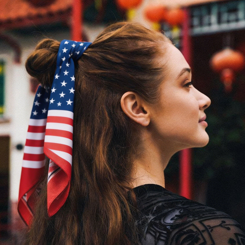Women Bags Usa - USA Flag Print Satin Skinny Scarf
