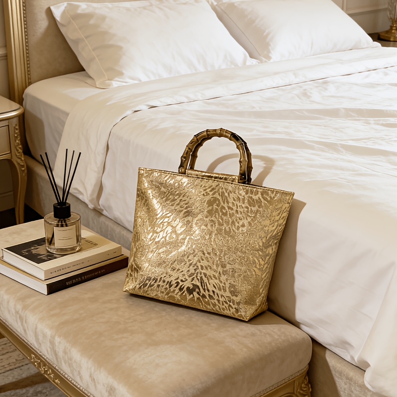 Women Bags Medium Size - Light luxury metallic gold jacquard leaf