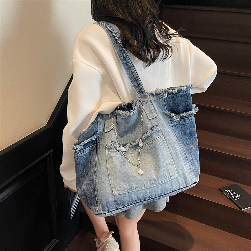 Trendy Distressed Denim Tote B - Women Bags Jeans review and price